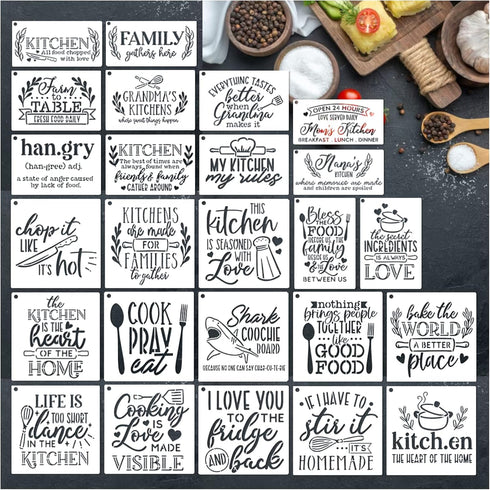 Farmhouse Stencils for Painting on Wood Kitchen Paint Stencils Flower Farm Vintage Sign Craft Stencils for Wood Burning Projects Reusable Wall Fab...