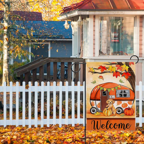 Welcome Fall Camping Car Decorative Garden Flag, Autumn Golden Retriever Dog Pumpkin Yard Outside Decorations, Maple Tree Farmhouse Rustic Burlap ...