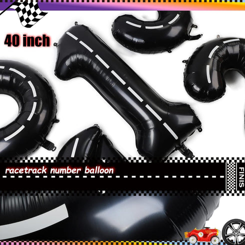 Race Car Birthday Balloons 40 Inch Racetrack Number Balloon 2 Black Boys Two Fast Birthday Race Car Theme Party Decor Supplies 5 Pcs Mylar Balloon...