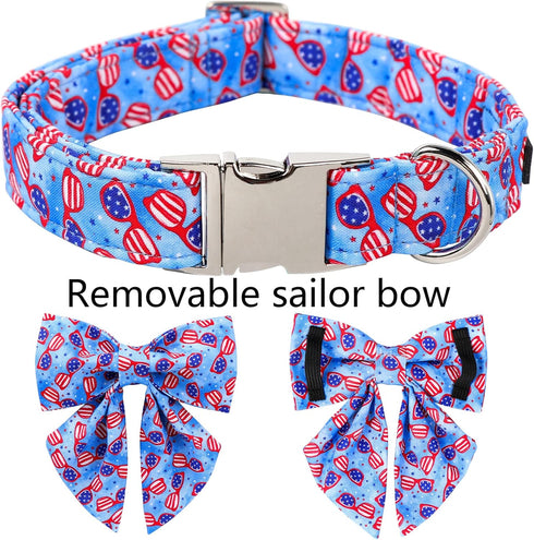 ARING PET American Flag Dog Collar-Summer Patriotic Dog Collar with Sailor Bowtie, Adjustable 4th of July Dog Collars with Metal Buckle...