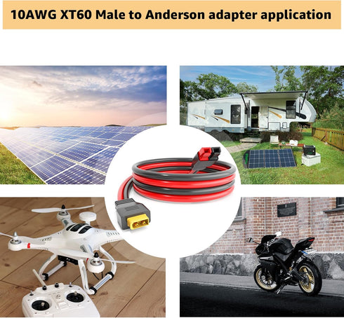 XT60 Male to 45A Anderson Connector Adapter. 10AWG Cable Suitable for Outdoor Power Banks, Lithium Battery Packs, Solar Panels to Portable Power S...