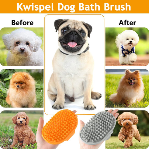 Dog Bath Brush, 2 Pcs Dog Grooming Brush Rubber Dog Wash Brush Dog Shampoo Shower Shedding Bathing Brush for Short Long Haired Dogs Cats with Adju...