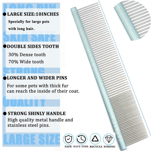 10inches Large Dog Grooming Comb for Shedding Matted Hair for Large Dogs Metal Dog Comb with Long Wide Tooth Comb for Poodles and Goldendoodles Re...