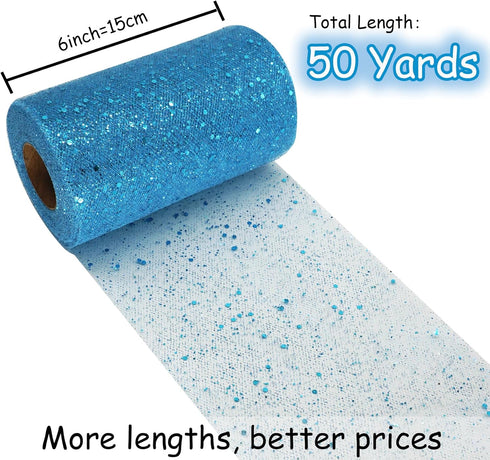 Glitter Tulle Fabric Rolls 6 Inch 50 Yards (150FT) Sequin Sparkling Ribbon Spool Netting for Wedding, Tutu Skirt, Gift Wrapping, Party Decoration ...