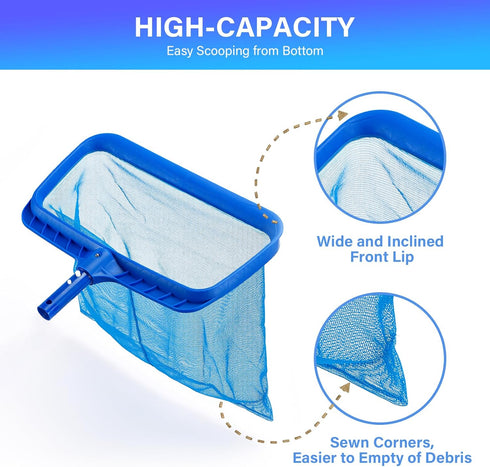 Swimming Pool Leaf Skimmer Net, Reinforced Frame Deep Rake Pool Cleaning Net without Pole, Larger Capacity Fine Pool Nets for Cleaning, Easy Scoop...
