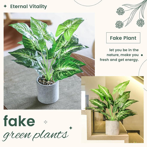 16" Small Fake Plants Artificial Tropical Faux Plants Indoor Desk Plant for Home Office Kitchen Shelf Sage Green Decor...