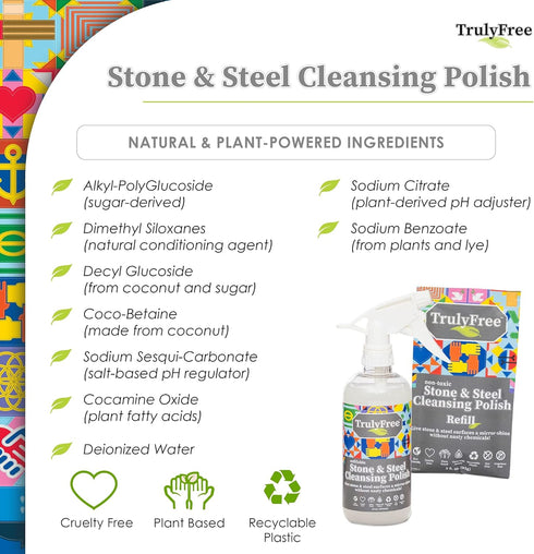 Stone & Steel Cleansing Polish Starter Kit - Quartz, Marble, Granite, Stone Countertop, Oven, Stainless Steel Cleaner - 16oz Spray Bottle, 2 Refil...