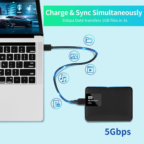 Micro B Cable, USB 3.0 A Male to Micro USB 3.0 Sync Cord,Data Wire for Toshiba,Seagate,Samsung,WD, My Passport and More External Hard Drive(1ft/35...