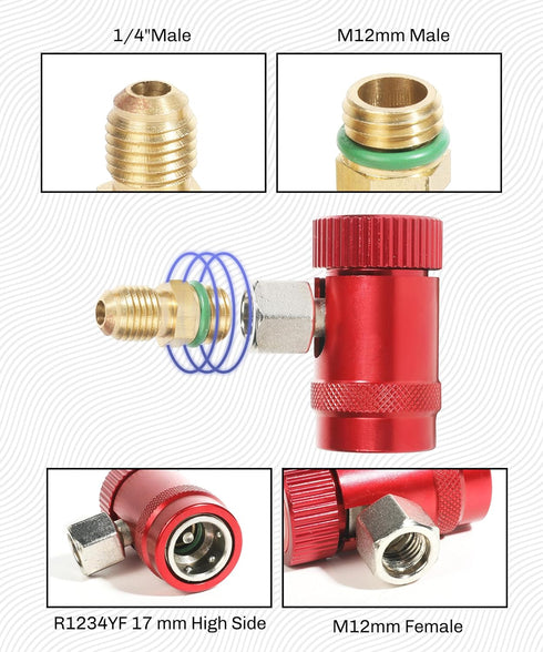 Set of 2 R1234yf Adapter,High/Low Side R1234yf Manual Couplers Connector Adapters,Car Accessories Adjustable AC R1234YF Adapters Kit for Air Condi...