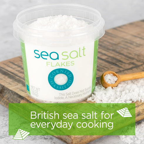 Cornish Sea Salt Flakes | Flaky Finishing Sea Salt for Cooking & Baking | Hand-Harvested in Cornwall, England | 5.3 oz Resealable Tub (Pack of 1)...