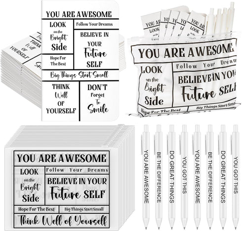 16 Set of Inspirational Notepads, Motivational Ballpoint Pens, Bag Set Inspirational Gifts Bulk Motivational Journal Notebook Quotes Pen and Makeu...