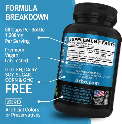 Berberine Supplement Capsules - 1200mg Berberine HCL Supplement for Healthy Metabolic Support - Premium Berberine HCL 600mg Per Capsule, Pure Berb...