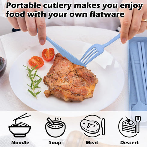 4 Sets Reusable Utensils Set with Case,Travel Utensils with Case,Reusable Utensils for Lunch Box accessories,Portable Chopsticks Knife Fork and Sp...
