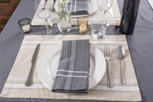 DII French Stripe Dining Table Collection Farmhouse Style Placemat Set, 13x19 Inches, Taupe/White, 6 Piece...