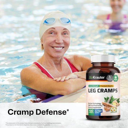 BIO KRAUTER Leg Cramps Capsules with Magnesium - 1200 mg Blend - 100 Vegan Caps - Turmeric & Ginger for Leg Cramps - Natural Formula Without Quini...