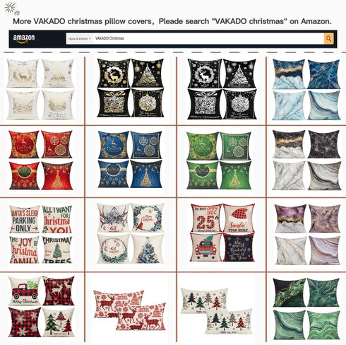 VAKADO Farmhouse Christmas Throw Pillow Covers Outdoor 20x20 Set of Decorations Buffalo Check Red Deer Plaids Cushion Cases Winter Livingroom Snow...