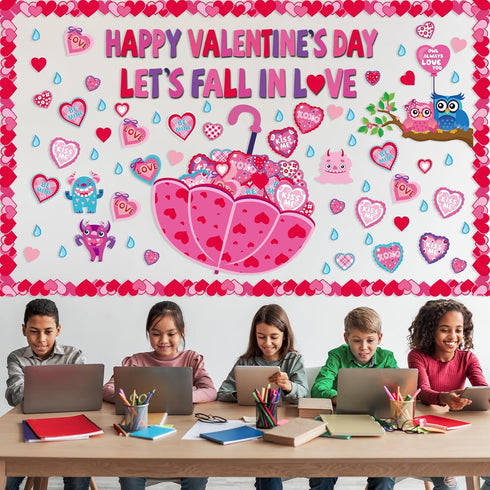 Valentine's Day Classroom Bulletin Board Decoration Let's Fall in Love Cut Outs Bulletin Board Set Valentines Love Heart Paper Cut outs Bulk with ...