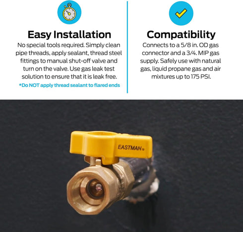 Eastman 5/8 Inch OD Flare x 3/4 Inch FIP Gas Ball Valve, Brass Connectors and Fittings for Natural Gas and Liquid Propane, 60005B...