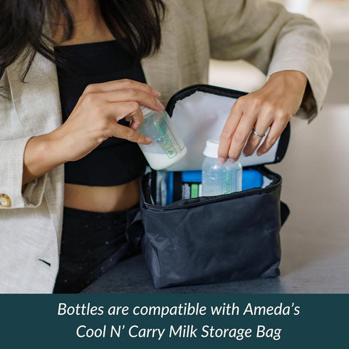 Ameda Breastmilk Storage Bottles with Lock-Tight Cap | 4.4 Ounce Breast Milk Storage Containers for Fridge (4 Count) | Breastmilk Storage Bag Alte...