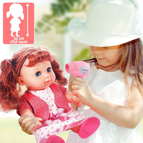 deAO 11 Inch Girl Doll with Hair and Accessories Baby Girl Dolls Toy Set Fashion Doll with Long Fine Hair and Dresses, Shoes, Comb & Hair Dryer Ba...