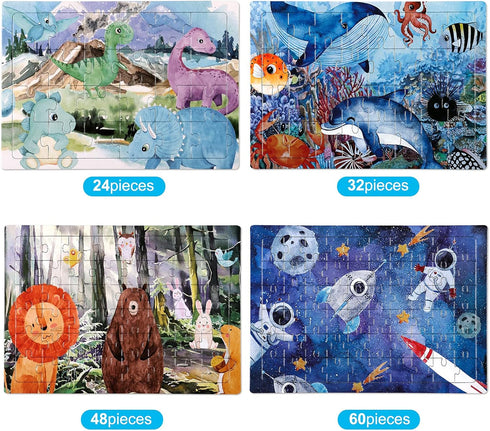 4 in 1 Increasing Difficulty Kids Puzzle for Kids, Ages 3-8, 24-60-Piece Puzzles, Puzzles for Children Learning Educational Puzzles Toys for Boys ...