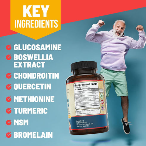 Glucosamine Chondroitin MSM Turmeric Boswelia - Joint Support Supplement. Helps with Inflammatory Response, Occasional Discomfort Relief for Knees...