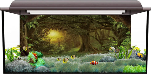AWERT 72x24 inches Psychedelic Forest Terrarium Background Dim Old Trees Woodland Reptile Habitat Background Green Rainforest Aquarium Background ...