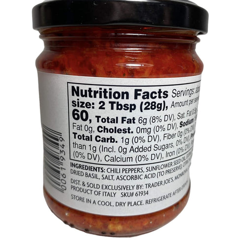 Trader Joe's Italian Bomba Hot Pepper Sauce Fermented Crushed Calabrian Chili Peppers 6.7 oz...