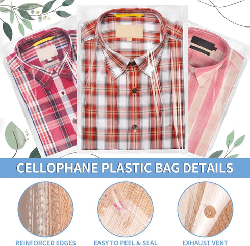 COIDEA 100 Pcs T Shirt Bags, Cellophane Bags 8.3x10.2 Inches for Clothes, Cellophane Resealable Clear Poly Bags, Plastic Bags for Clothes, Decorat...