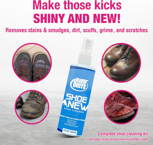 Shoe Cleaning Kit for Cleaning Sneakers, Leather, White Shoes, Fabric, and More - with Cleaning Spray 8oz, Nylon Brush, Microfiber Shoe Cloth...