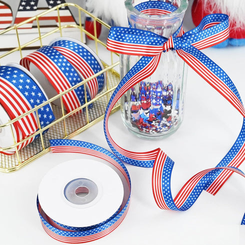 Patriotic Satin Ribbon,5/8 Inch, 10 Yards,American Flag Ribbon Red Blue White Star and Stripe Ribbon for July 4 th Memorial Day,President's Day Gi...
