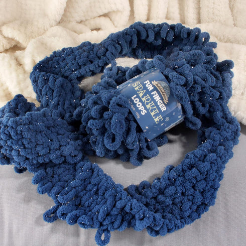 JubileeYarn Fun Finger Sparkle Loops Yarn - Polyester Jumbo Loop Yarn - 100g/Skein - Navy - 3 Skeins......