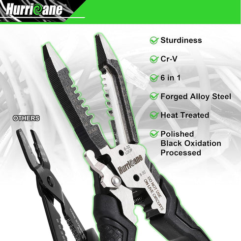HURRICANE 6-in-1 Wire Stripper Tool, Wire Strippers, Crimping Tool, Wire Cutter Stripping Tool, Multifunctional Electrical Pliers for Cable Stripp...