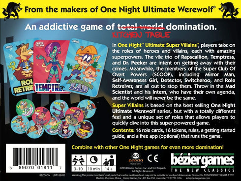 Bezier Games One Night Ultimate Super Villains, Family Friendly Party Game, Fun Game for Kids & Adults, Engaging Social Deduction, Fast-Paced Game...