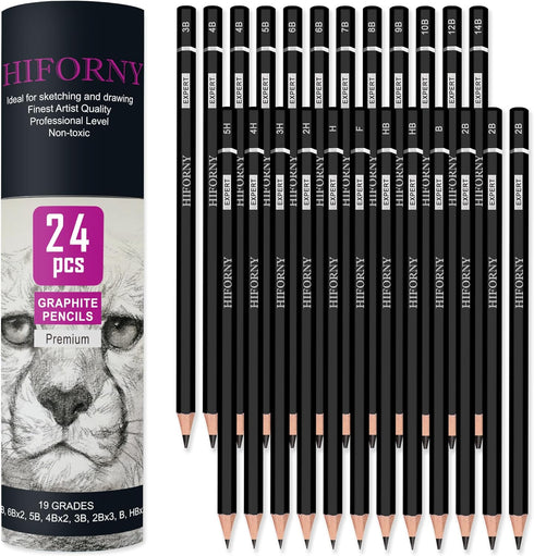 24 Pieces Graphite Sketching Pencil Set - Graphite Pencils(14B - 5H),Sketch Pencils,Drawing Pencils,Drafting Pencils,Art Pencils with 19 Grades - ...