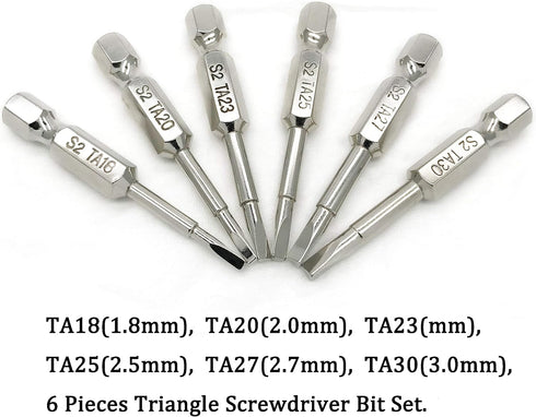 NGe Triangle Screwdriver Bit Set, 6 Pieces Triangle Screw Head, 2 Inch Length, 1/4” Hex Shank, Pack of TA18, TA20, TA23, TA25, TA27, TA30...