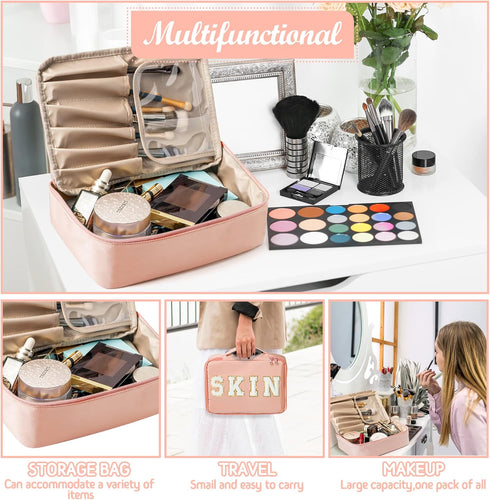 Preppy Patch SKIN Makeup Bag Large Capacity Travel Toiletry Bag with Brush Bags Cosmetic Bag Makeup Case Multifunction Organizer Make Up Bag Reusa...