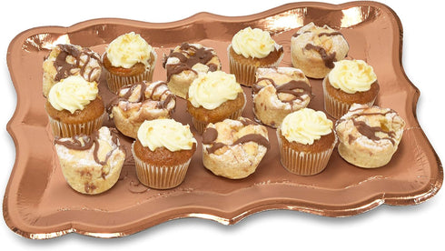 Gift Boutique 10 Rose Gold Rectangle Trays, 9" x 13" Heavy Duty Disposable Paper Cardboard for Platters Cupcake Display Birthday Party Dessert Wed...