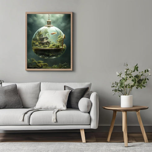 Posterizer 1 pcs-cute dreamy surreal fish glass house-Abstract & Modern Art-Fantasy & Fiction Art-Gift for Art Lovers-Decor for Home & Office- UNF...