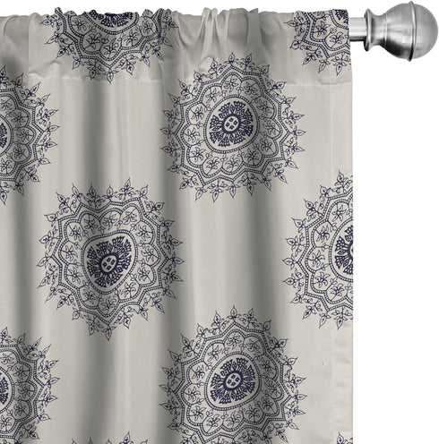 Ambesonne Oriental Curtains, Medallion Motif with Floral and Leafy Ornaments, Window Treatments 2 Panel Set for Living Room Bedroom, Pair of - 28"...