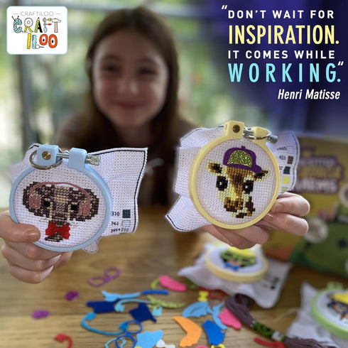 Safari Animals Cross Stitch Kits for Beginners. 5 Stamped Cross Stitch Kits for Kids.Needlepoint Kits for Beginners. Embroidery Kit for Kids. Cros...