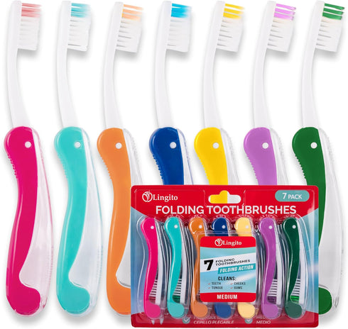 Lingito Travel Toothbrushes Medium, Mini Toothbrush with Toothbrush Cover, Camping Toothbrush, Interlock Folding Travel Size Toothbrush, Adults Tr...