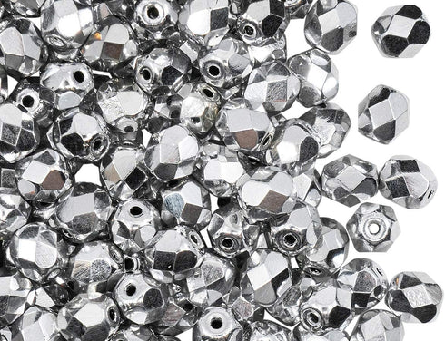 Set of Czech Faceted Glass Beads, Fire-Polished, Round 3mm, 4mm, 6mm. Two colors: Chalk White, Crystal Full Labrador. A total of 500 Pieces. Kit f...