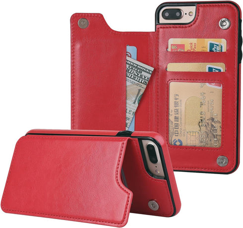 for iPhone 7 Plus/8 Plus Wallet Case with Card Holder,OT ONETOP Premium PU Leather Kickstand Card Slots Case,Double Magnetic Clasp and Durable Sho...