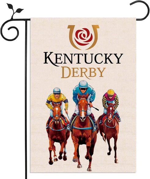 Nepnuser Kentucky Derby Garden Flag Jockey Run for The Roses Horse Racing Party Decoration Double Sided Lawn Front Yard Sign (White)...
