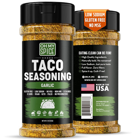 Taco Seasoning Mix Garlic Powder - Gluten Free & Low Sodium Mexican Seasoning Blend for Taco Tuesday Night. Garlic and Herb Seasonings for Fajita ...