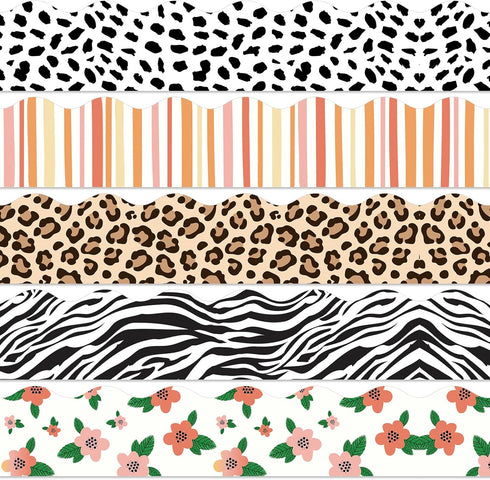69Ft Safari Bulletin Board Borders Wildflower Leopard Zebra Print Decoration Borders Trim Border Boho Bulletin Board Sticker for School Classroom ...