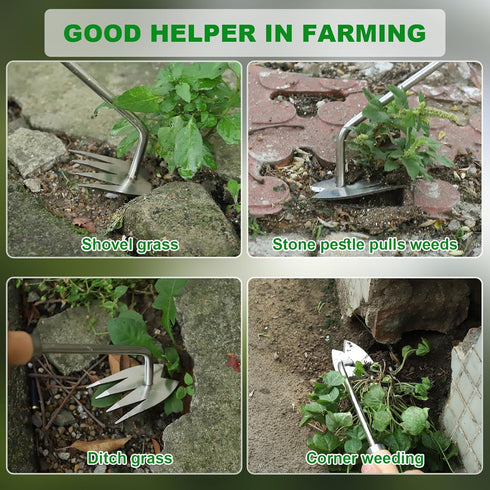 Weed Puller Tool, Gardening Hand Weeder Tools, Weeding Tool with Wood Handle, V-Shaped 4 Teeth Dual Purpose Weeding Tools Suitable for Garden, Far...