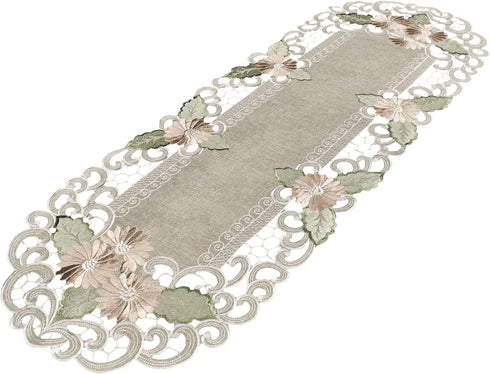 Embroidered Gold Daisy Fleur Latte Linen Table Runner or Dresser Scarf (16Wx45L)...