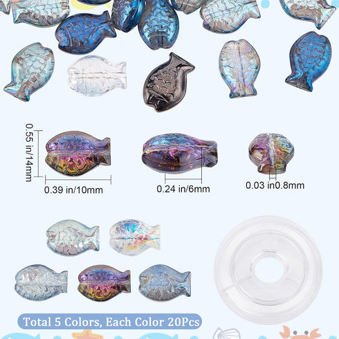 SUNNYCLUE 1 Box Fish Glass Beads Electroplated Glass Fish Beads for Jewelry Making Beading Bracelet Kit Summer Ocean Mermaid Bead Elastic Crystal ...